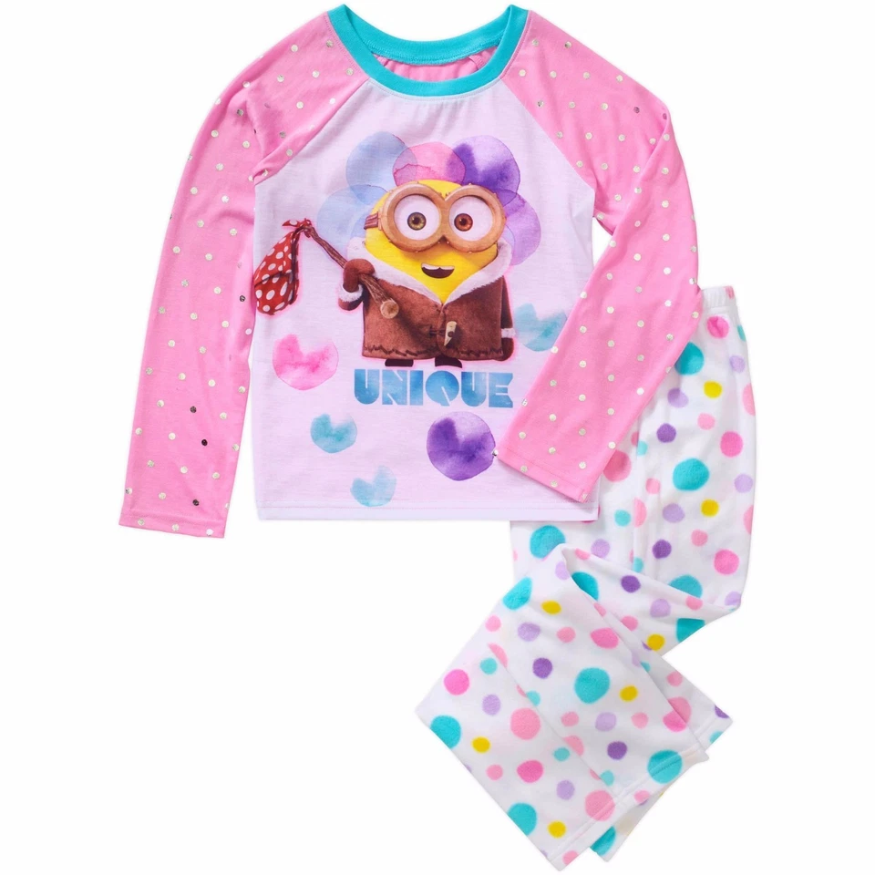 New Girls Minions Fleece Sleep Pant Poly Top 2 PC Pajama Sleepwear Set 6/6X - Image 1 of 1