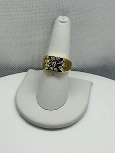 14k Yellow Gold Gents Star Pattern Natural Diamond Ring Size 8 - Picture 1 of 5