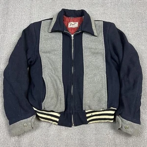 Vintage 30s 40s Damilco Wool Varsity Bomber Jacket Mens Small Lightning Zipper - Picture 1 of 11