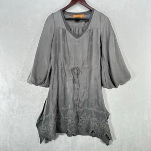 Vintage Urban Mango Dress Womens Medium Silver Lace Puff Sleeve Whimsygoth - Picture 1 of 10