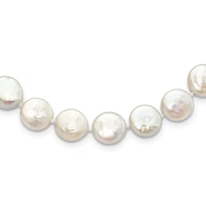 Sterling Silver Rhodium-plated 10-11mm White FWC Coin Pearl 18" Necklace - Picture 1 of 4