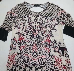 Mlle Gabrielle 3X Dress Black White Sz S Shift 3/4 Sleeve Paisly Graphic Open - Picture 1 of 10