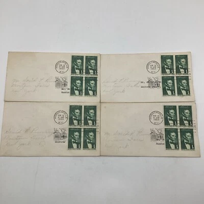 (4) US 1959 FDC Abraham Lincoln 1¢ Sesquicentennial Block of 4 Stamps - Image 1 of 4