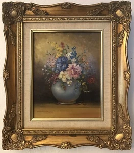 1984 SHEILA PITKANEN MYSTERY SIGNIERT STILLLEBEN ORIGINAL KUNST AUF LEINWAND BLUMEN - Bild 1 von 6
