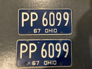 Ohio Matching Pair 1967 Ohio License Plates PP 6099 - Picture 1 of 4