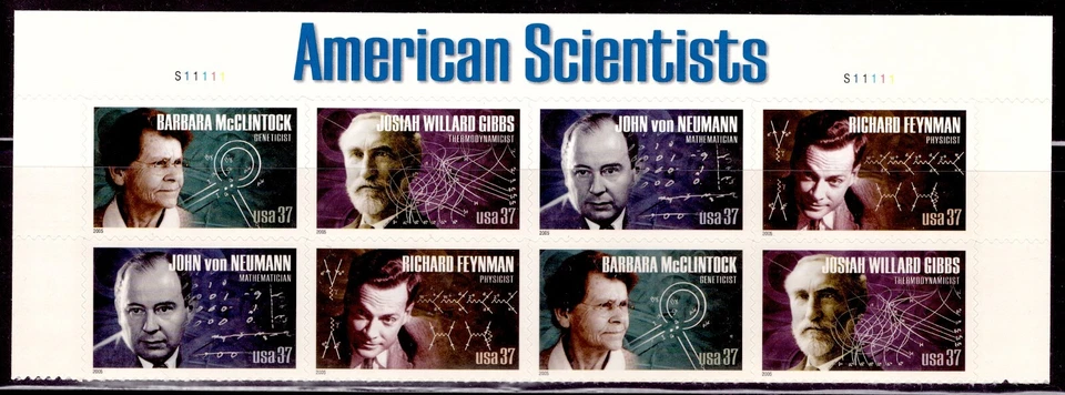 U.S. #3909a  37c American Scientists (2005) PB8 (3906/3907/3908/3909) MNH - Image 1 of 1