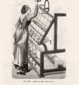 INDUSTRIE LIN METIER A TISSER IMAGE 1875 INDUSTRY LINEN LOOM OLD PRINT - Picture 1 of 1