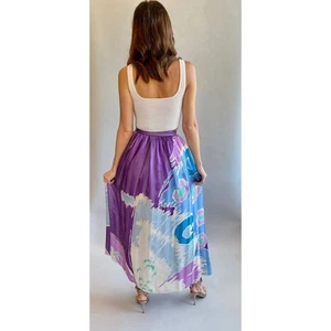 Vtg Hanae Mori Paris Sz 10 Skirt Silk Abstract Colorful Pleated Whimsy Fairy - Picture 1 of 10