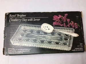 Royal Brighton Crystal Cranberry Tray with Server Spoon by Indiana Glass - Picture 1 of 6