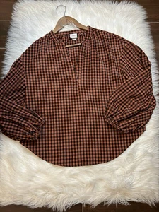 A New Day Gingham Tunika Bluse Damen Gr. M orange schwarz Cottagecore Boho V-Ausschnitt - Bild 1 von 5