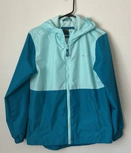 Eddie Bauer Girls Windbreaker Lightweight Jacket LG 14/16 Blue & Light Green - Picture 1 of 5