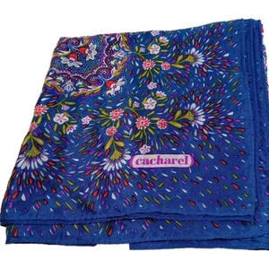 VTG Cacharel Scarf Women 34 x 34 Blue & Floral 100% Silk~Japan Rolled Edges - Picture 1 of 12