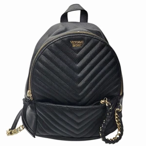 Victoria’s Secret Mini-Rucksack schwarz gesteppt Kunstleder goldfarben Kettenbesatz - Bild 1 von 5