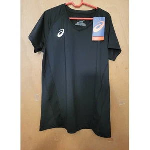 NWT Asics Girls Black V-Neck Short Sleeve VB Jersey - size L - Picture 1 of 6