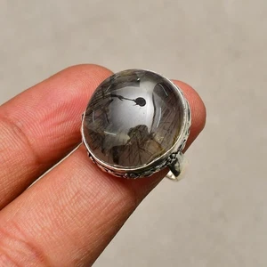 Black Rutile Gemstone 925 Sterling Silver Jewelry Ring Size 6 - Picture 1 of 8