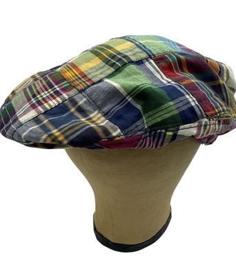 Polo Ralph Lauren Cabbie Newsboy Cap One Size Patchwork Madras Plaid Vtg 1990s - Image 1 of 4