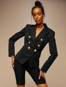 BALMAIN FR36 Double Breasted Black Grain De Poudre Wool Blazer - Picture 1 of 5