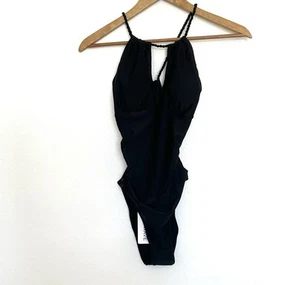 Luna Wave Women’s Swimsuit Small Black One Piece Padded Solid Bathing Suit NWT - Picture 1 of 9