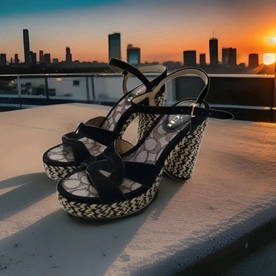 Sandalias Coach Signature Talina plataforma negra alpargata zapatos zapatos tacón 8B. Foto 1 de 4