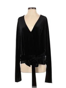 GOOD AMERICAN BLACK VELVET WRAP WAIST LONG SLEEVE V NECK TOP Size 5 XXL - Picture 1 of 4