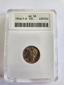 1942/1 D Mercury Dime ANACS AU 58. GREAT "BUY NOW" PRICE" CHECK IT OUT!!! - Picture 1 of 5