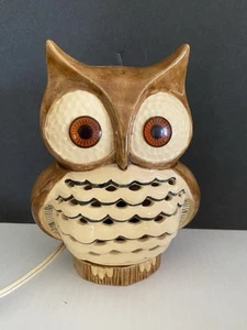 Vtg Handcrafted Ceramic Owl Table Lamp Night Light Retro 1970s Mcm Decor Flawed - Picture 1 of 24