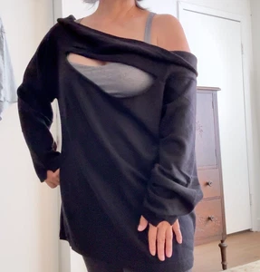 Vtg Marina Rinaldi Sweater XL Black 100% Cashmere Off Shoulder Italy 90s Y2K - Picture 1 of 18