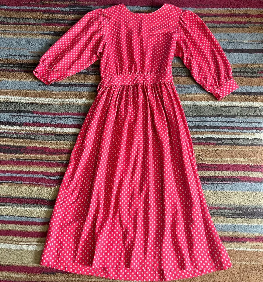 Maxi Vestido Lanz De Colección Para Mujer Talla 10 Rojo Floral Botón EE. UU. Volantes Manga Abullonada  Foto 1 de 4