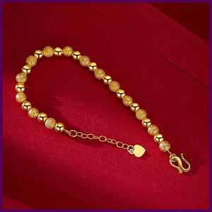 Echt 18K Gold 6mm Runde Perlenkette Armband Rein Verstellbar Klassisch Hochzeit - Bild 1 von 24