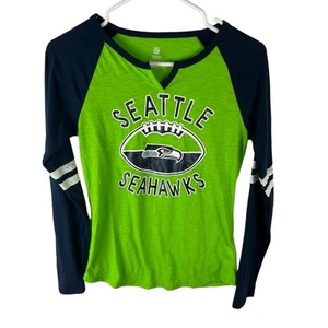Seattle Seahawks Long Sleeve Raglan Knit Tee Glitter Split Neck Youth XL - Picture 1 of 5