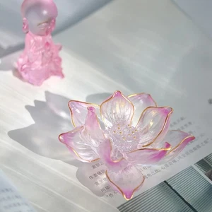 Bastoncino di incenso Lotus retro smaltato rosa e bianco linea sfumata base incenso - Foto 1 di 11