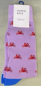 NWT Crown and Ivy Pink Socks With Red Crabs Very Cute! Size 8-12 Womens - Picture 1 of 2