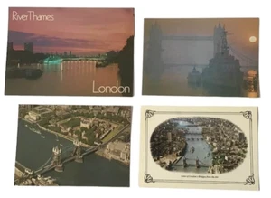 London England Postcard Lot 4 River Thames Tower Bridge HMS Belfast 1980s - Picture 1 of 5