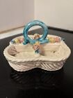 RARE CAPODIMONTE ITALY WOVEN ROPE LATTICE POTTERY CANDY DISH with ROSES