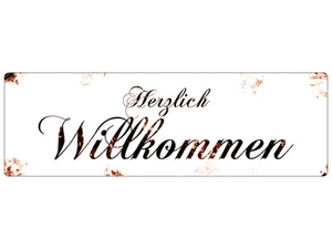 METALLSCHILD Shabby Blechschild Türschild HERZLICH WILLKOMMEN Dekoschild Haustür - Bild 1 von 2