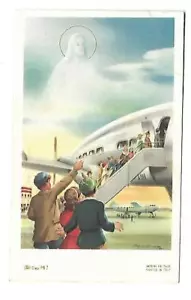 VINTAGE FOR A SAFE TRIP-JESUS IN THE SKY W/ AIRPLANE HOLY CARD PRINT IN ITALY - Foto 1 di 1