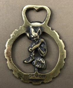 Vtg Horse Brass Plated Bottle Opener DEVON Pixie On Toad Stool - Picture 1 of 3