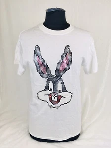 Camicia Gildan donna taglia small paillettes Bling Bugs Bunny Looney Tunes top bianco - Foto 1 di 9