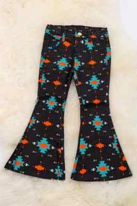 Girls Black Aztec Print Denim Pants with Adjustable Waistband (Size 5/6 - 7/8) - Picture 1 of 7
