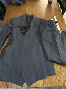 Ralph Ralph Lauren Suit 3 Pc Men Jacket 42R Gray Pinstripe 100% Wool 36x30 Cuff - Picture 1 of 20