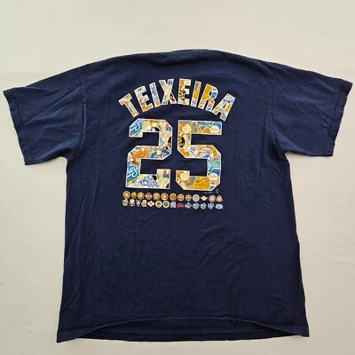Camiseta de algodón manga corta azul con logotipos de NY Yankees Teixeira #25 WS para hombre XL Foto 1 de 4
