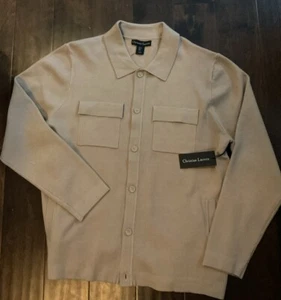 NEW Mens Christian Lacroix khaki button up cardigan sweater viscose stretch L - Picture 1 of 6