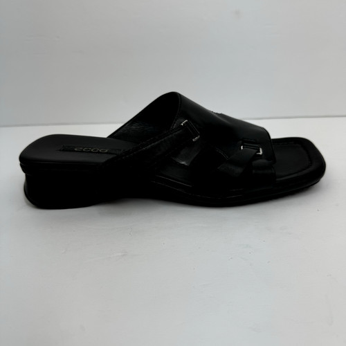 Scivolo donna Ecco punta aperta zeppa taglia 37 US 6 pelle nera punta quadrata