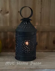 Revere Lantern Smokey Black Punched Tin Rustic Farmhouse Decor 10" - Picture 1 of 6