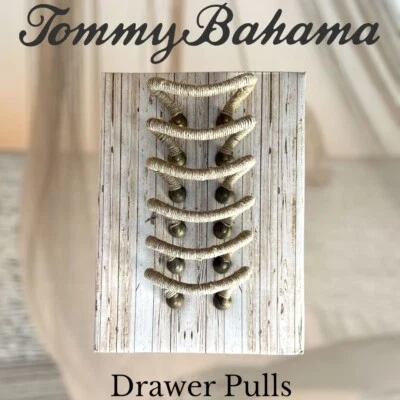 NWT TOMMY BAHAMA Set of 6 Brass & Jute Seagrass-Wrapped Drawer Pulls - Image 1 of 4