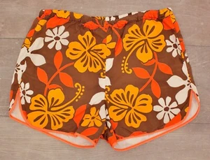 Herren Vintage 60er Jahre braun gelb & orange Blumen Badeanzug Shorts Gr. M 60s Badehose - Bild 1 von 7