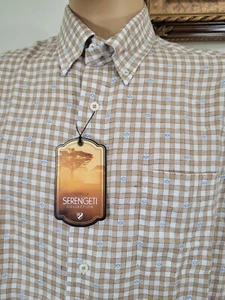 Cremieux Men's Shirt Size L 100% Linen Short Sleeve button Up Brown blue 36 - Picture 1 of 10