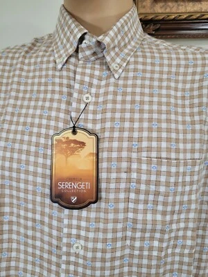  Cremieux Men's Shirt Size L 100% Linen Short Sleeve button Up Brown blue NWT 19 - Image 1 of 4