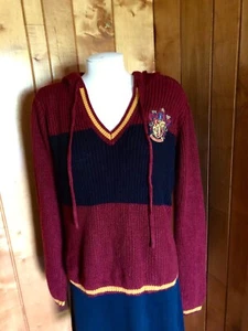 Harry Potter Gryffindor Hooded Knit V-Neck Pullover Sweater ~ Womens Size Small - Picture 1 of 7