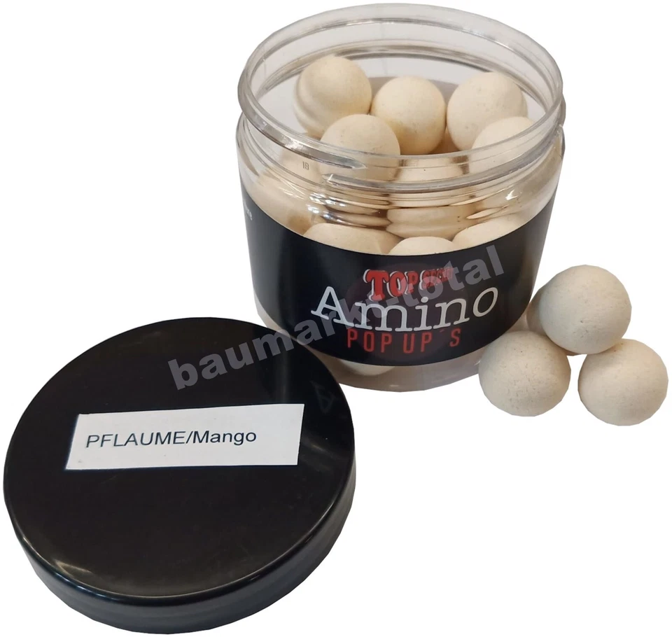 Karpfenboilie Bolie Top Secret Amino Pop Up`s Ø 20mm PFLAUME/MANGO 80g Boilies - Bild 1 von 1